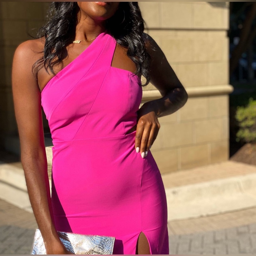 Aidan Mattox Pink Asymmetrical One-Shoulder Bodycon Gown